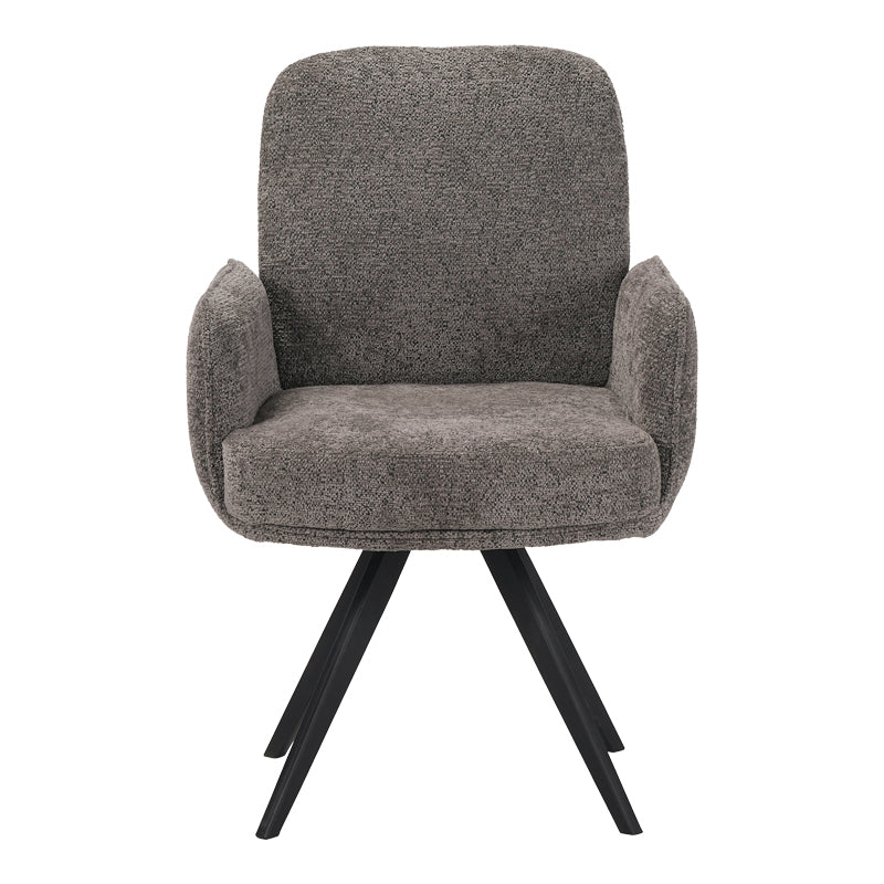 Fotoliu rotativ cu funcție, Novo, Modern, Țesătură Bouclé Gri, Picioare Metalice Negre, 65.5x60x90cm