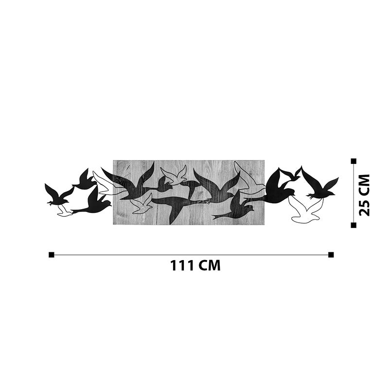 Decorațiune de perete din lemn de pin Excore Pakoworld, Stil Modern, Lemn Natural și Metal Negru, 111x3x25 cm.