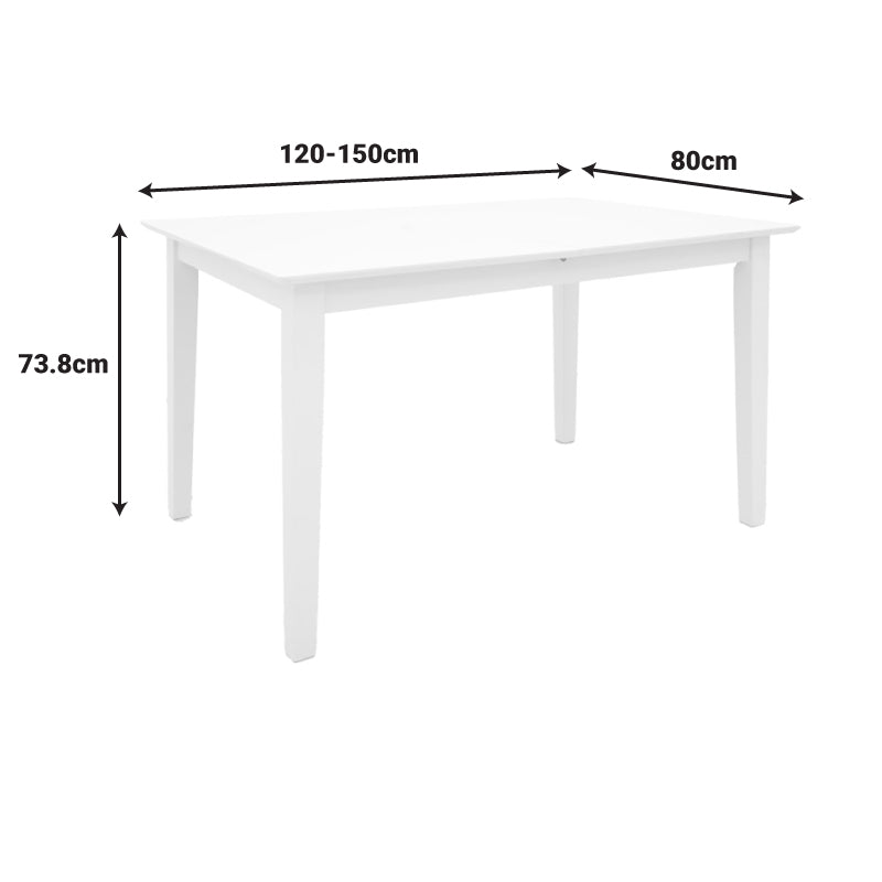Masă extensibilă Mabor-Houston, Lemn, Alb, 120-150x80x73, 8 cm