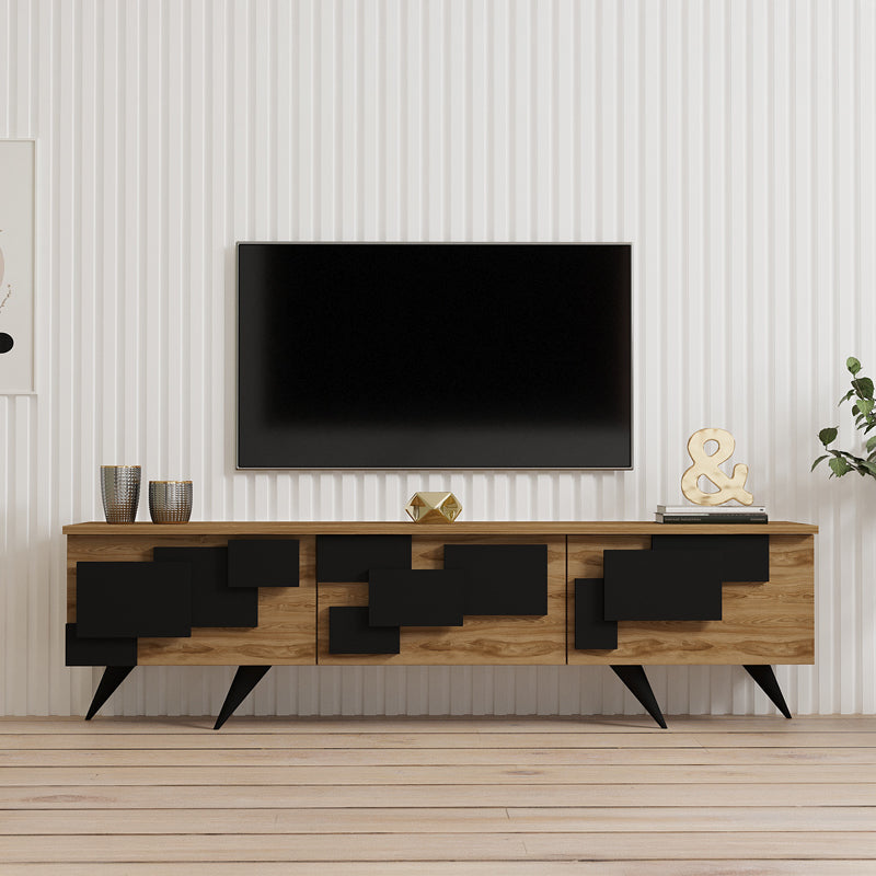 Comoda TV Trida, 160x35x45 cm - Negru-Stejar
