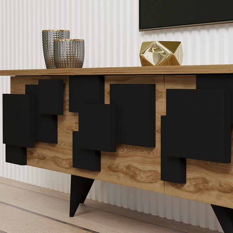 Comoda TV Trida, 160x35x45 cm - Negru-Stejar