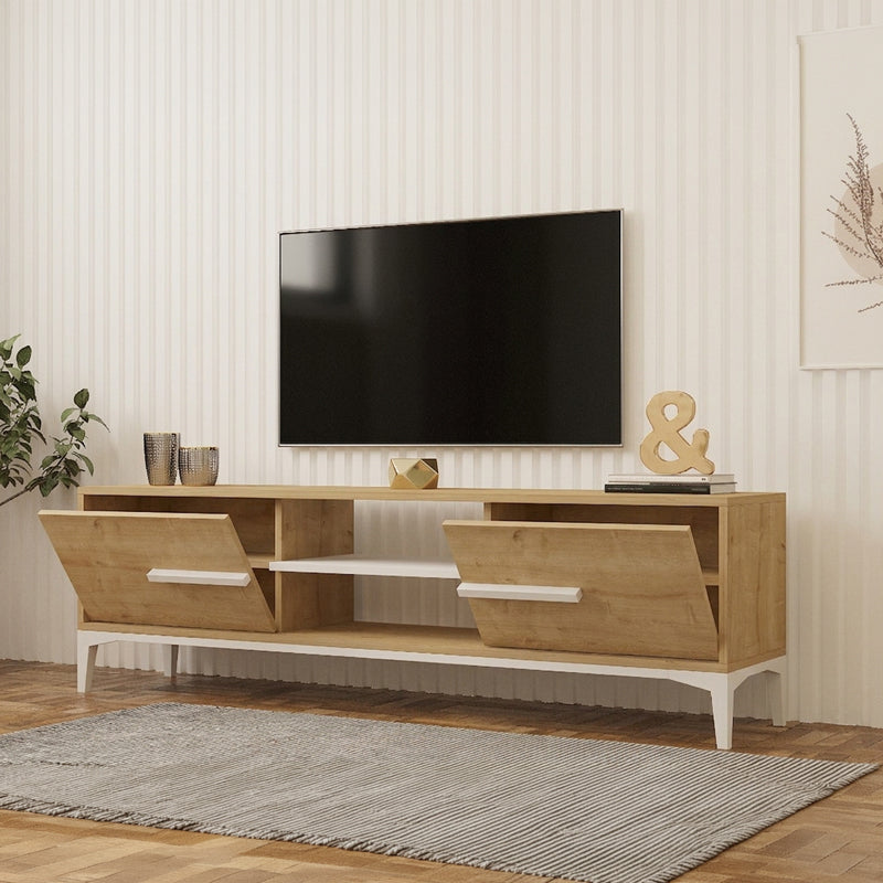 Comoda TV Eslem, 160x35x45 cm - Alb-Natural