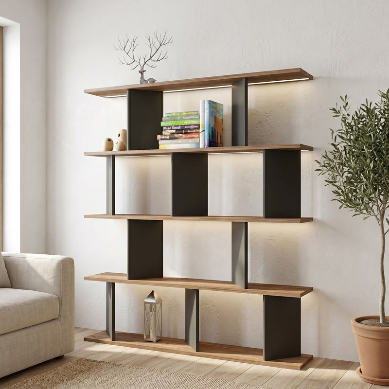 Biblioteca Ratu, 120x25x141 cm - Antracit-Stejar