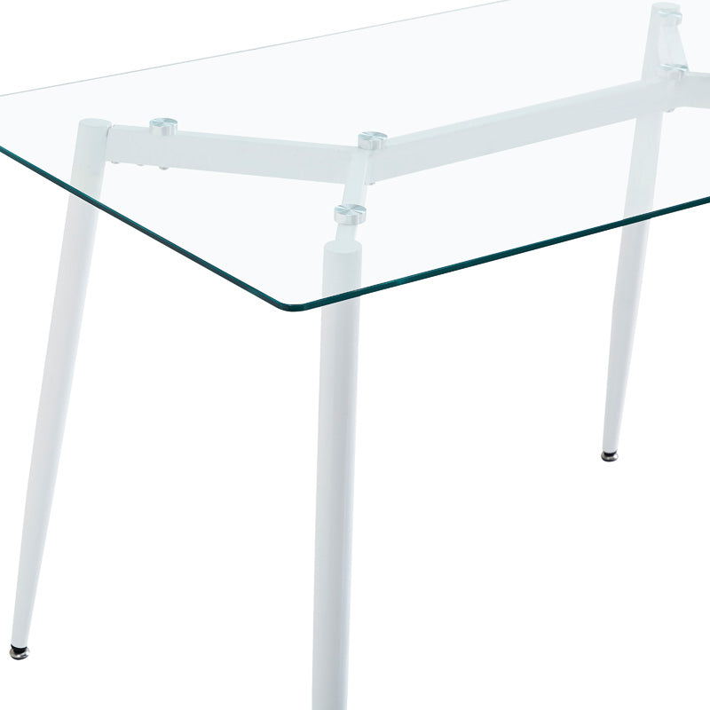 Masa dining Quana, Sticla, Picioare albe, 120x70x75 cm