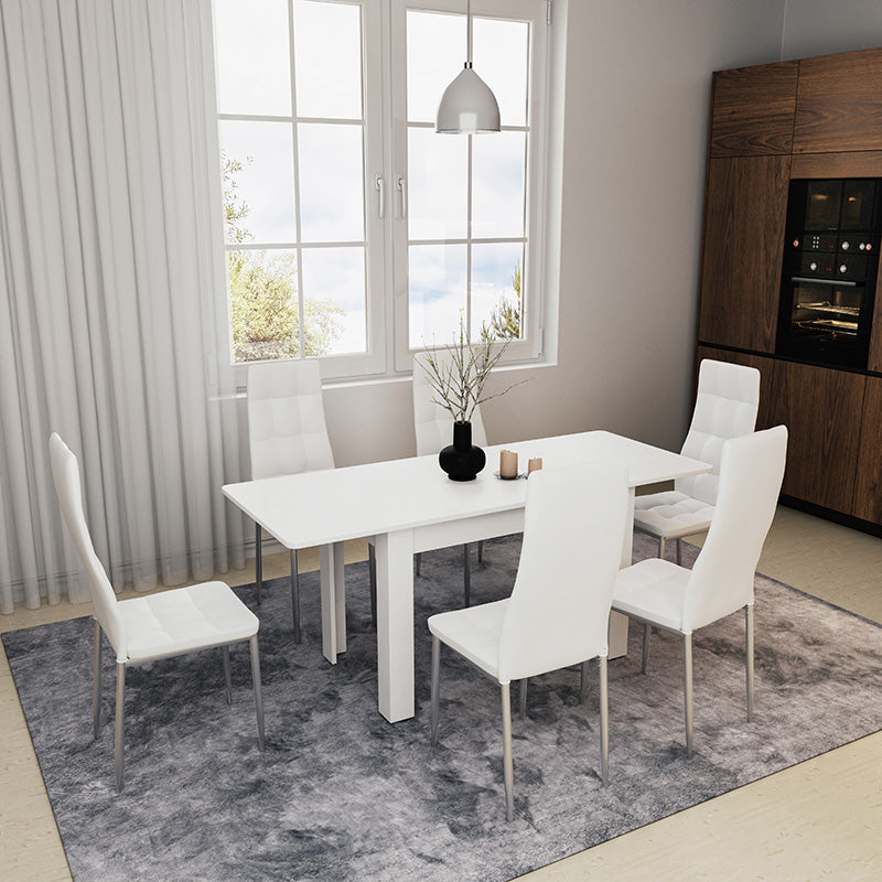 Masa de dining Quiin, extensibila, nuc, 120-174x70x74 cm - Alb