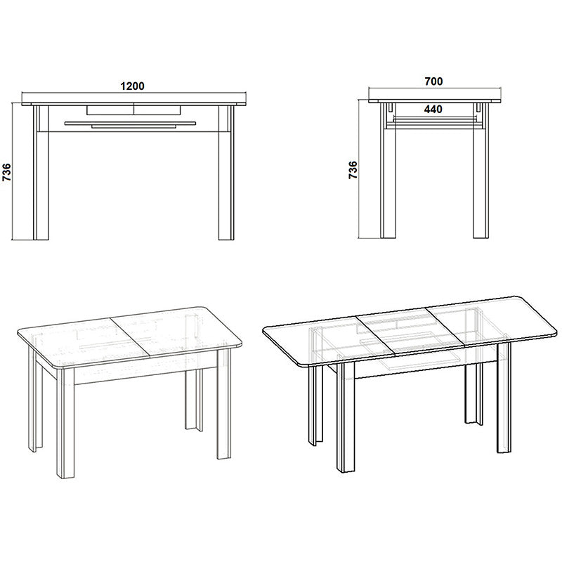 Masa de dining Quiin, extensibila, nuc, 120-174x70x74 cm - Alb