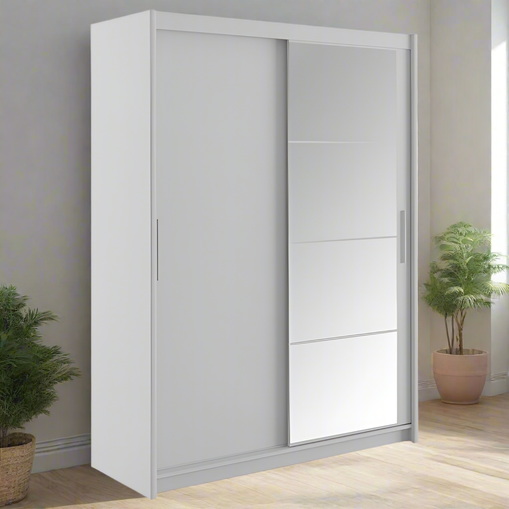 Dulap cu 2 usi glisante Elodie cu oglinda alba 160x61x216cm