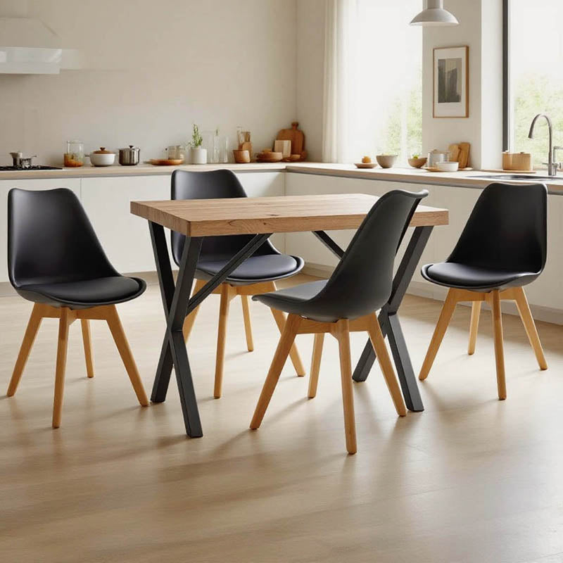 Set de Mobilier pentru Dining cu Funcție Pliabilă Gaston/Zeryin, Lemn Masiv/Metal, 110x70x75 cm, Negru/Natural, 5 Piese