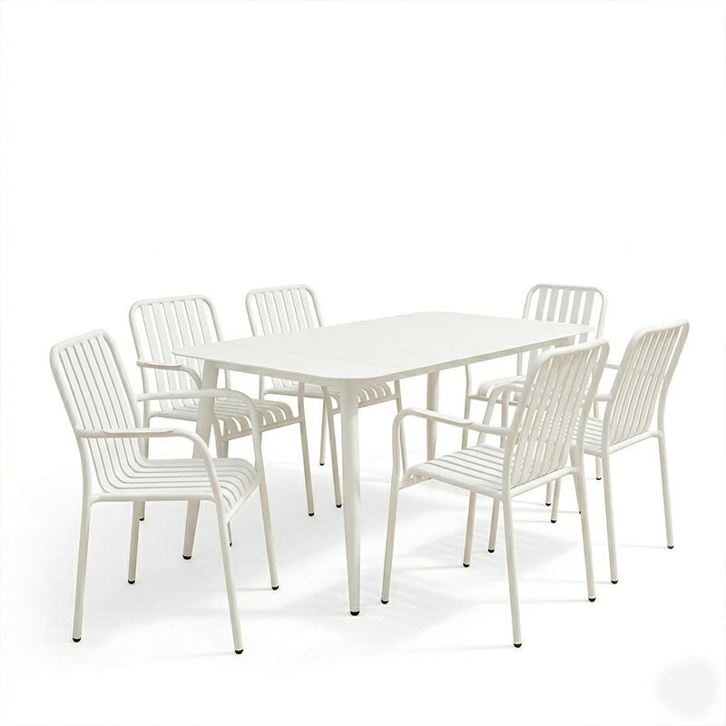 Set dining exterior Heven Vista, 7 piese, Negru-Alb, aluminiu, 150x80x72 cm