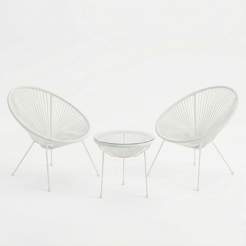 Set lounge exterior Acapulco, 3 piese, Alb, metal si ratan PE