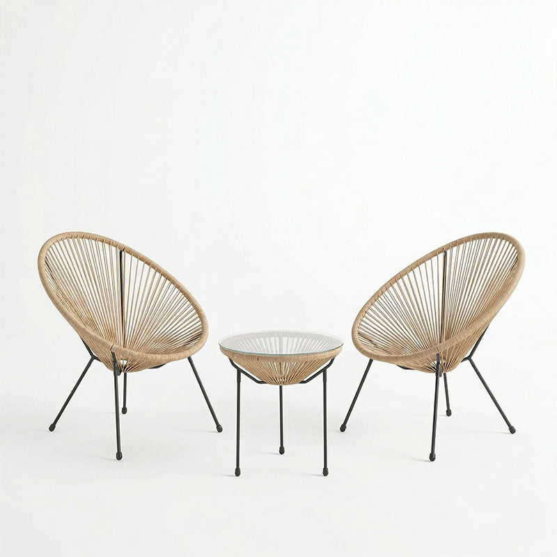 Set lounge exterior Acapulco, 3 piese, Negru-Natural, metal si ratan PE