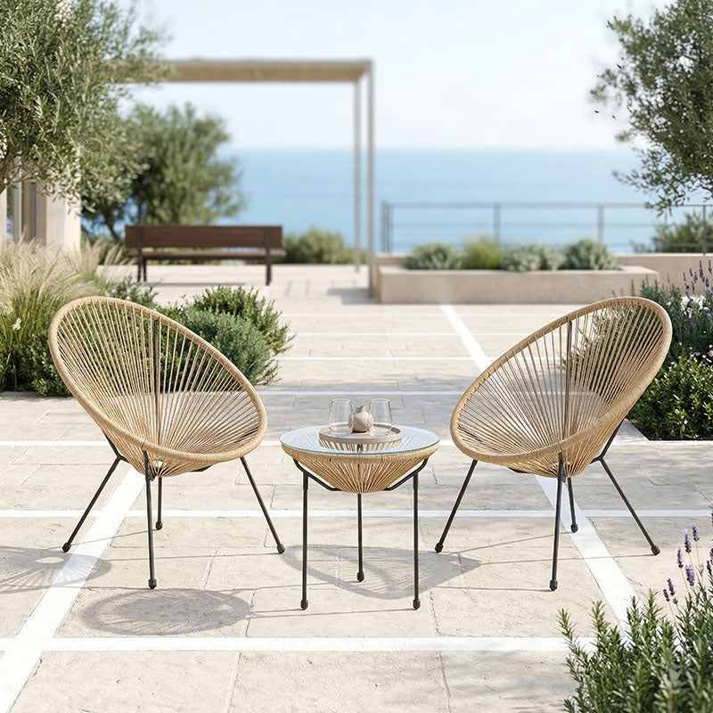 Set lounge exterior Acapulco, 3 piese, Negru-Natural, metal si ratan PE