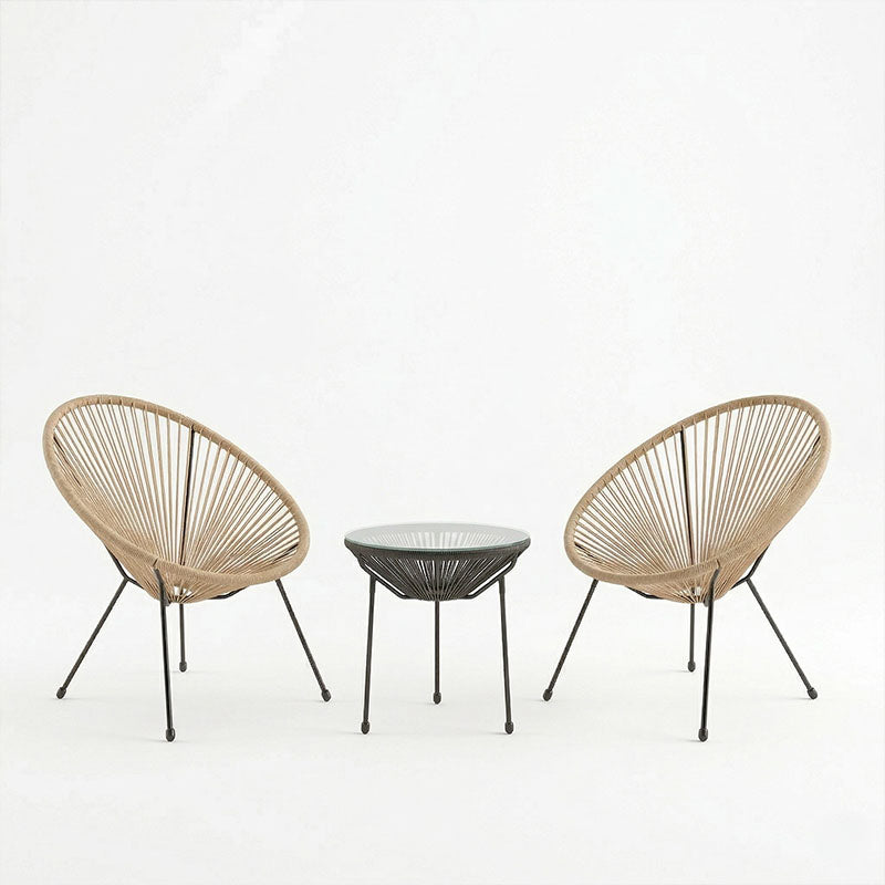 Set lounge exterior Acapulco, 3 piese, Negru-Natural, metal si ratan PE