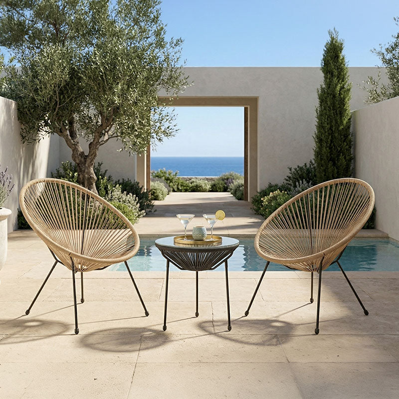 Set lounge exterior Acapulco, 3 piese, Negru-Natural, metal si ratan PE