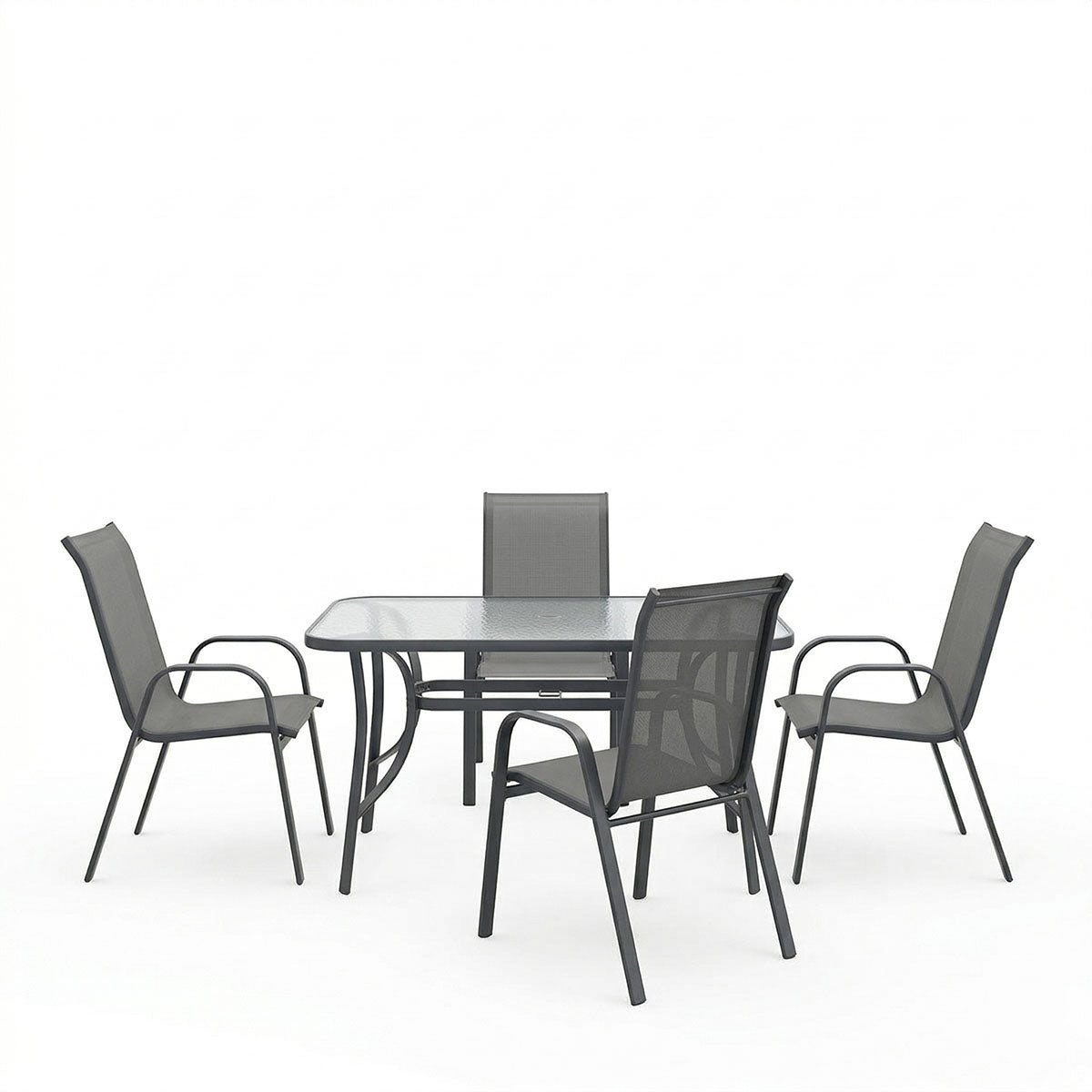 Set dining exterior Ensure Calan, 5 piese, Antracit, metal si sticla, 120x70x70 cm