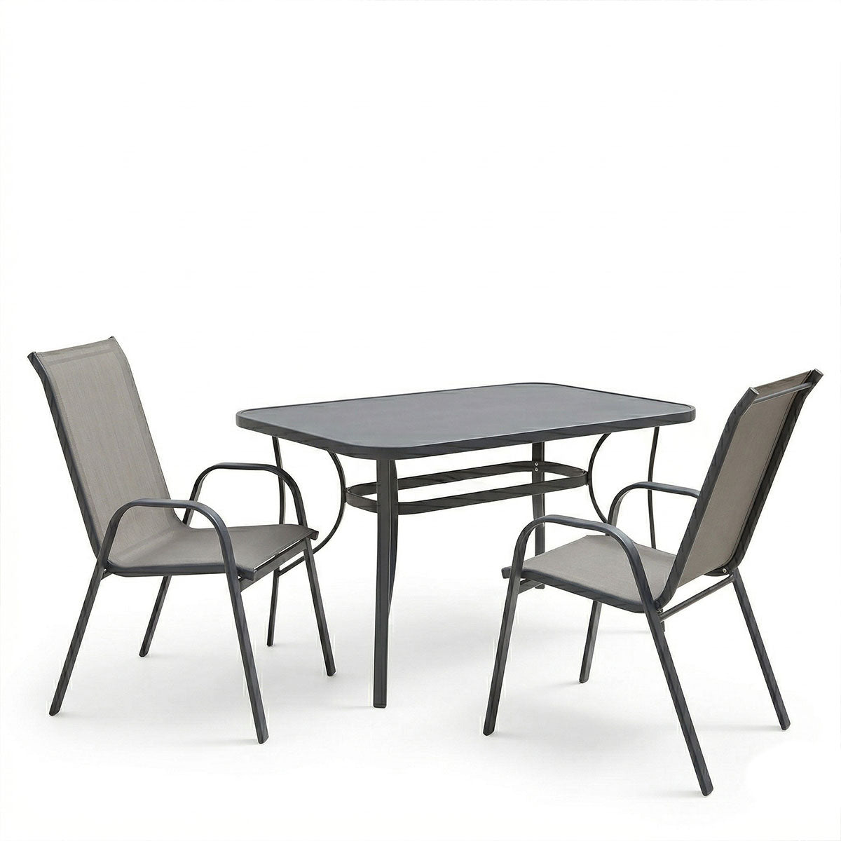 Set dining exterior Ensure Calan, 3 piese, Antracit, metal si sticla, 120x70x70 cm