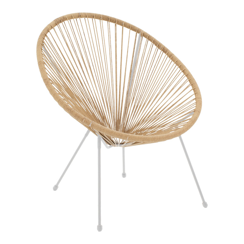 Fotoliu Acapulco, Metal și Rattan Natural, Alb-Natur, 68x74x84 cm