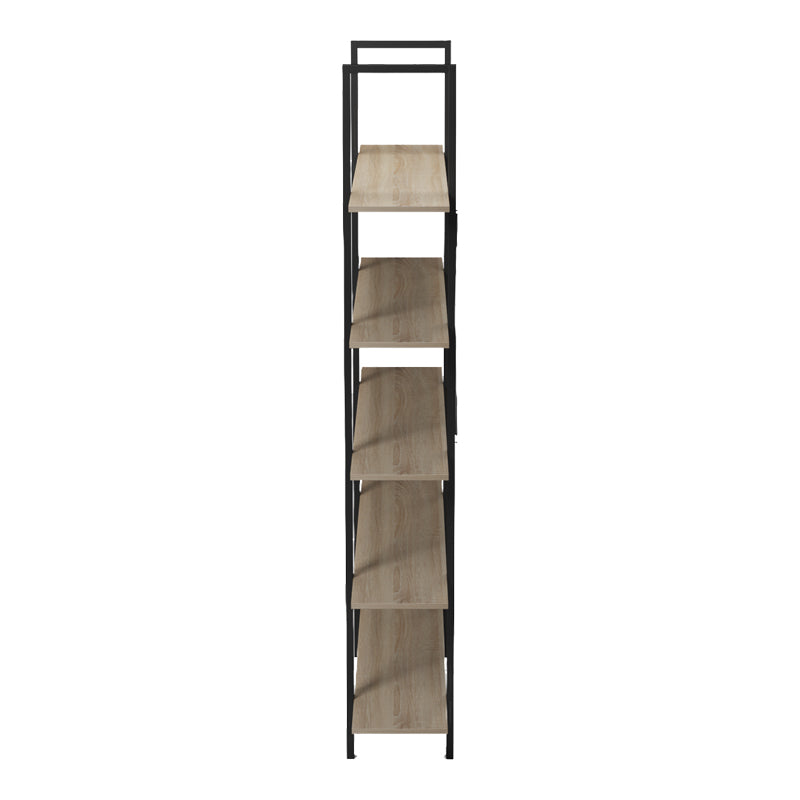 Bibliotecă cu rafturi Loftie , Stil Industrial, Metal Negru și Lemn Sonoma, 126x28x165cm.