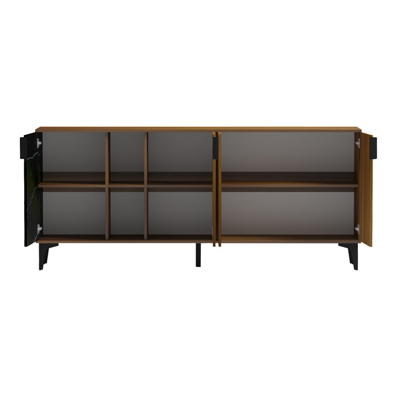 Bufet modern cu aspect marmură Riba, stil elegant, materiale nuc-negru, dimensiuni 180x40x78cm.