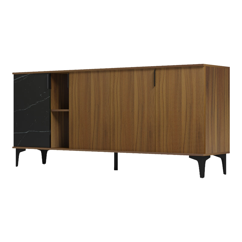 Bufet modern cu aspect marmură Riba, stil elegant, materiale nuc-negru, dimensiuni 180x40x78cm.
