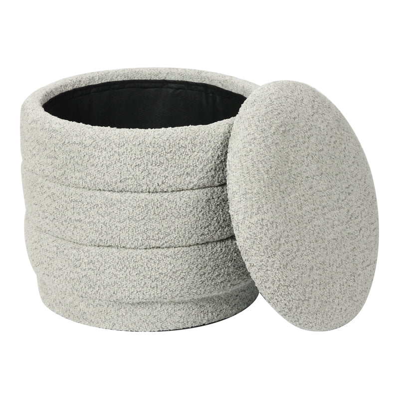 Taburet cu spațiu de depozitare Bettia stofă teddy mentă Ø41x38.5cm