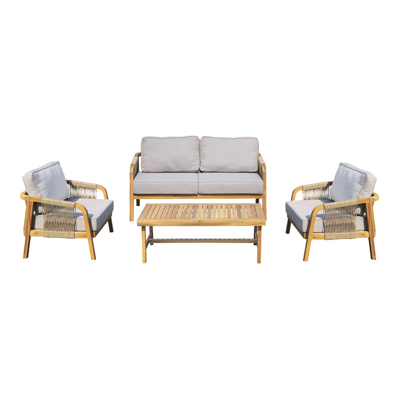 Set mobilier de exterior cu pernute, Malibu II, lemn de acacia cu sfoară, natural, pentru relaxare în grădină, ajustabile
