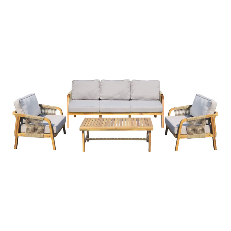 Set mobilier de exterior Malibu III, cu funcție relaxare, Lemn de acacia și frânghie, generoase, Include perne bej