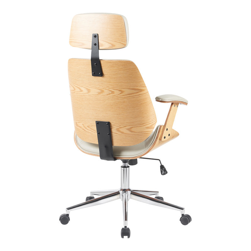 Scaun de birou directorial cu baza cromata, Fetseno bej, 53x56x113.5-123 cm