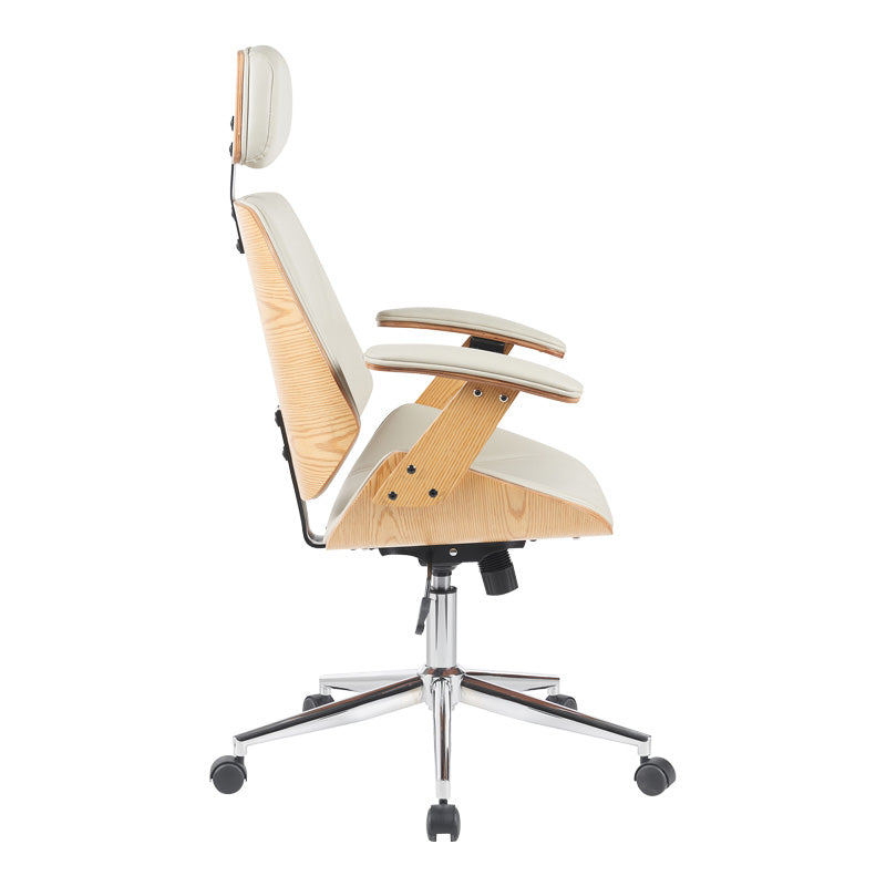 Scaun de birou directorial cu baza cromata, Fetseno bej, 53x56x113.5-123 cm