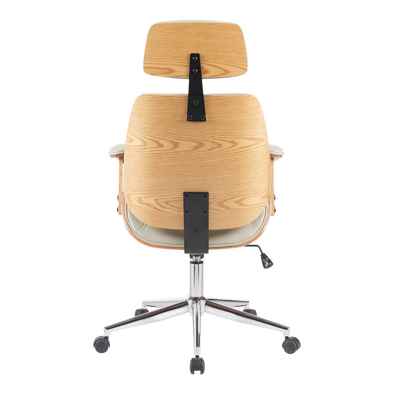 Scaun de birou directorial cu baza cromata, Fetseno bej, 53x56x113.5-123 cm