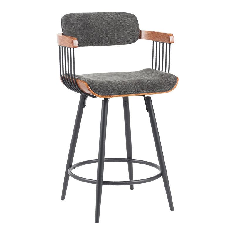 Scaun de bar rotativ Cameo, metalic, lemn nuc negru gri închis, 53x50x93 cm