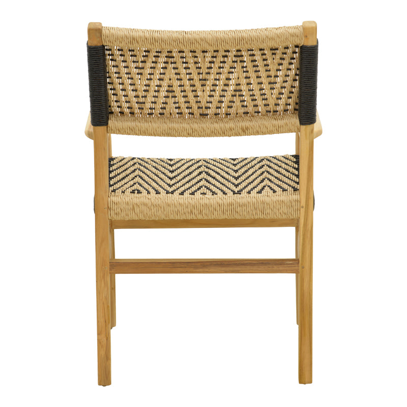 Fotoliu cu cadru din lemn de teak Fermilo, frânghie PE, negru-natur, 55x67x86 cm