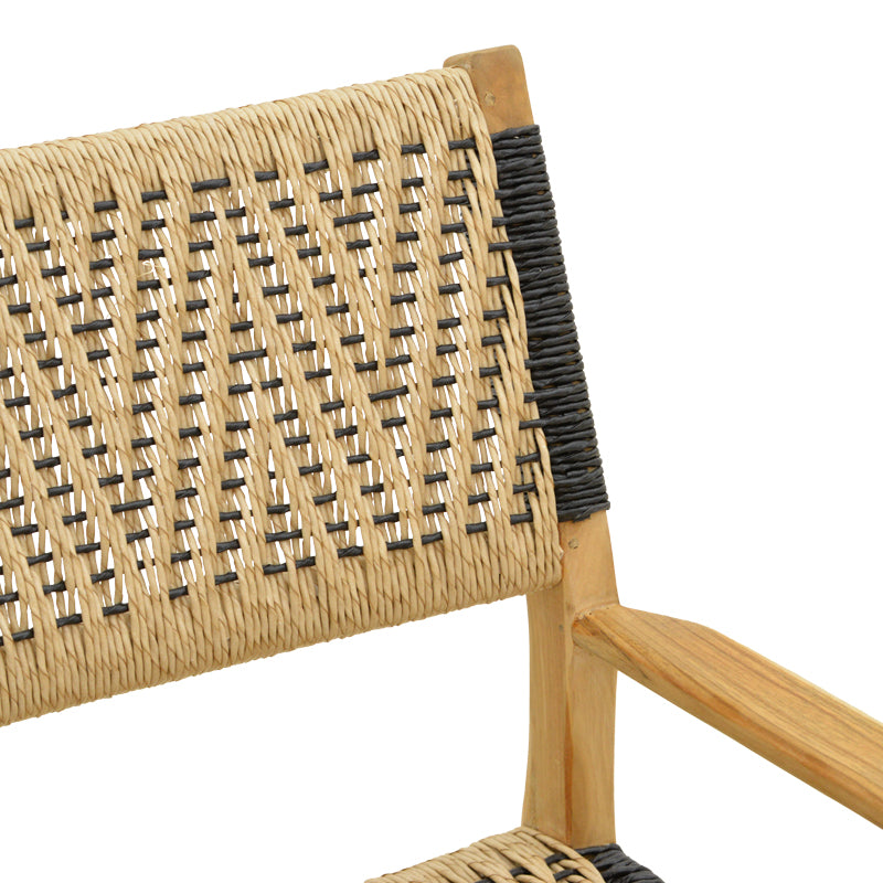Fotoliu cu cadru din lemn de teak Fermilo, frânghie PE, negru-natur, 55x67x86 cm