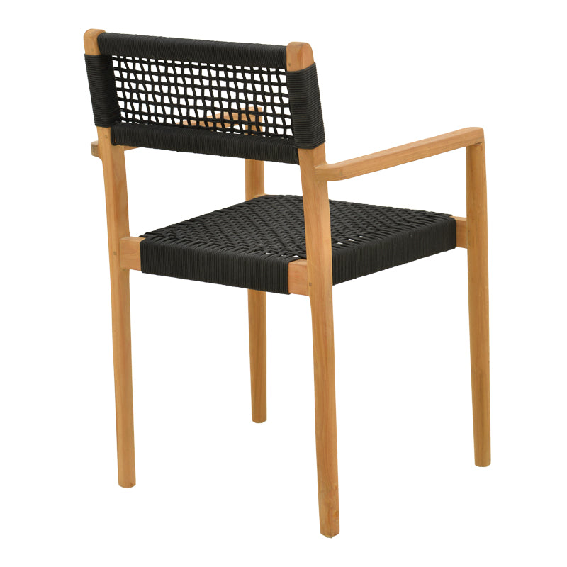 Fotoliu cu structură din lemn de teak, șnur negru, 54x52x80 cm