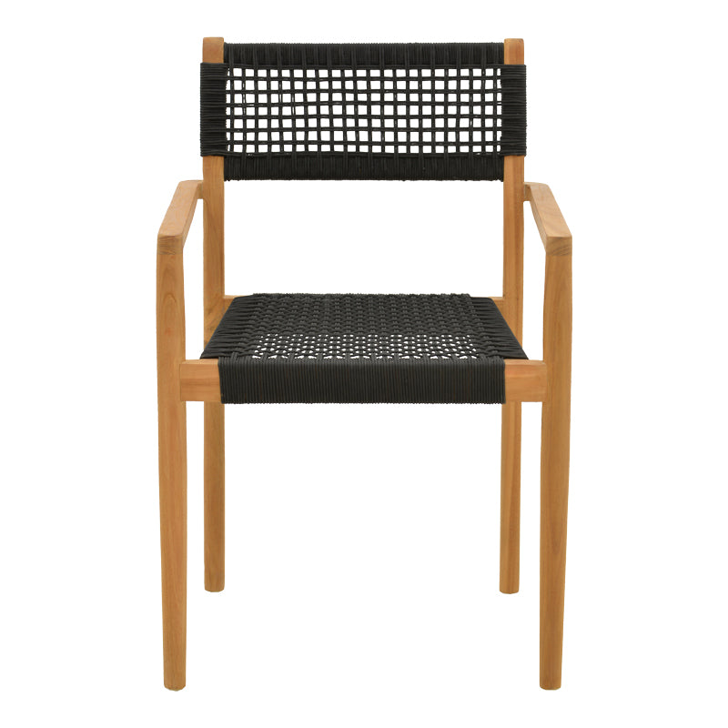 Fotoliu cu structură din lemn de teak, șnur negru, 54x52x80 cm