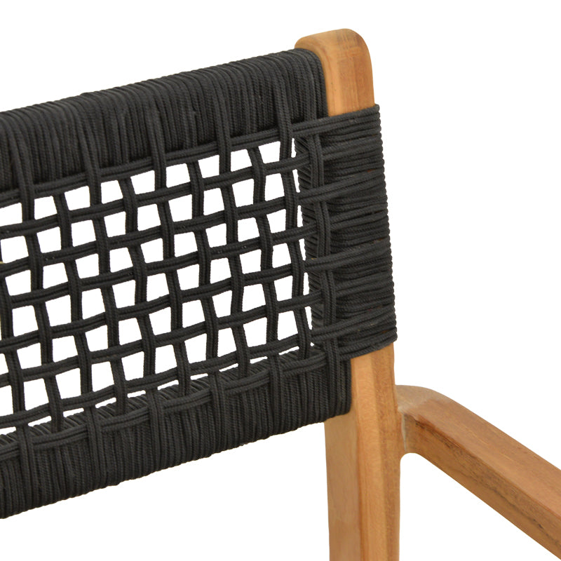 Fotoliu cu structură din lemn de teak, șnur negru, 54x52x80 cm