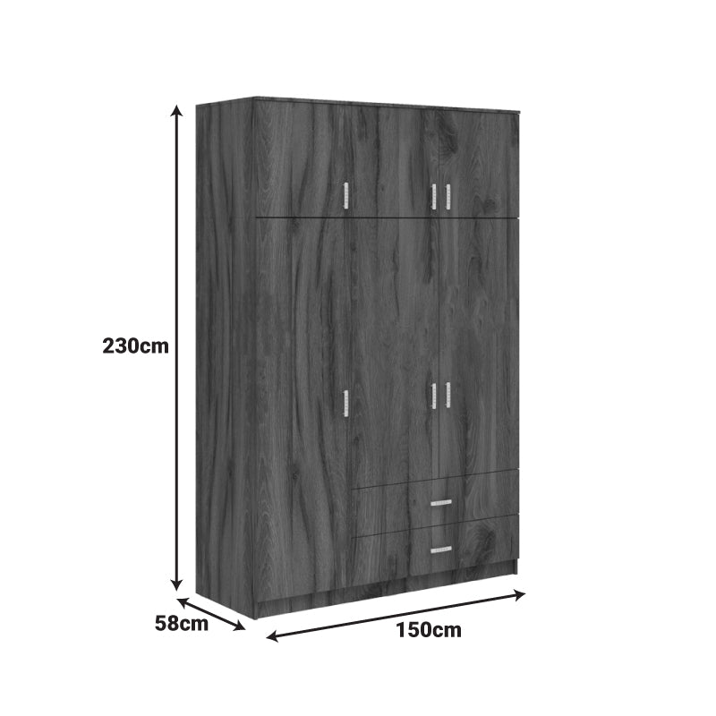 Dulap cu 3 uși și sertare Royal, Lemn, Nuc-Stejar, 150x58x230 cm