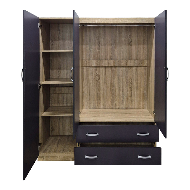 Dulap de haine Three-leaf wardrobe cu 2 drawers Alvia sonoma-antracit 150x51x180cm