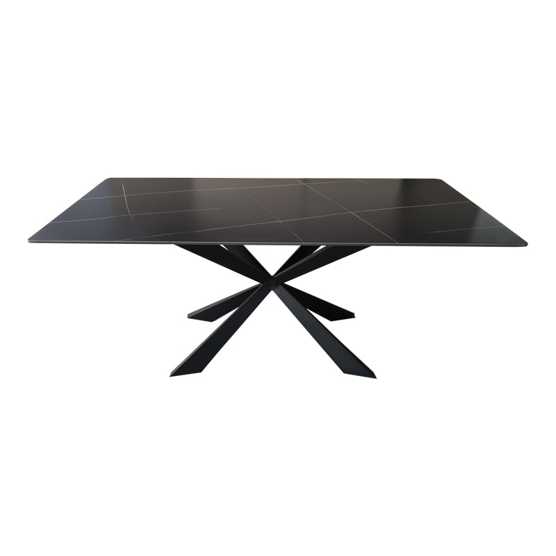 Masa Mattias cu functie de servire, Piatra sinterizata neagra, 180x90x75 cm, Picioare metal Negru