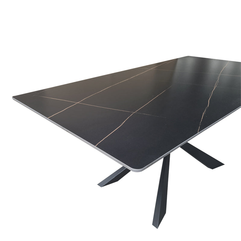 Masa Mattias cu functie de servire, Piatra sinterizata neagra, 180x90x75 cm, Picioare metal Negru