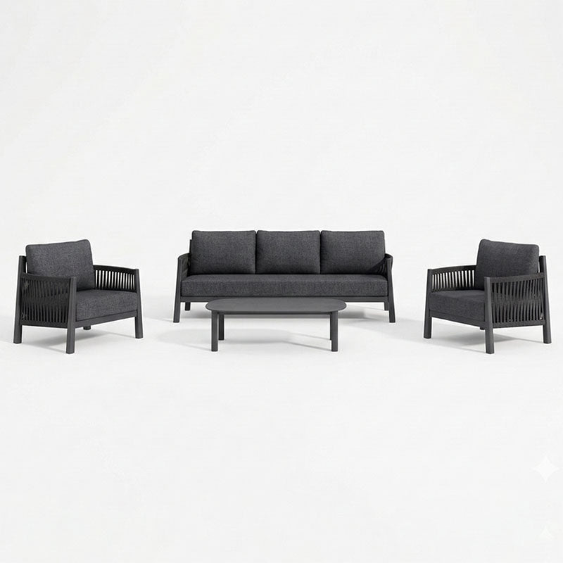 Lounge de exterior Feralda, cu funcție relaxare, aluminiu și sfoară gri deschis, compacte