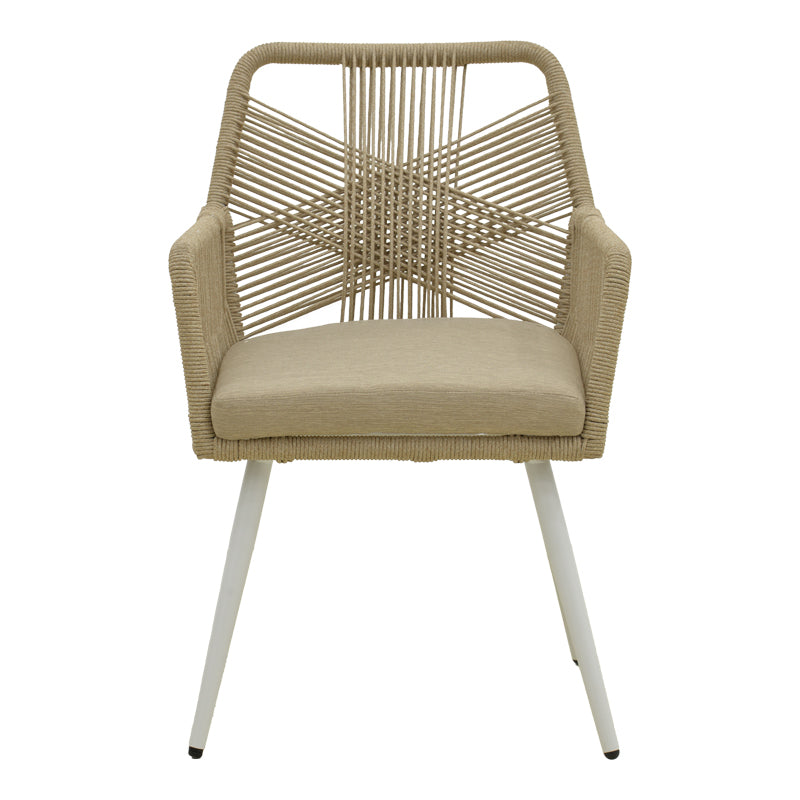 Scaun de exterior Andros, Alb-Natural-Nisip, aluminiu si ratan PE, 56x60x86 cm