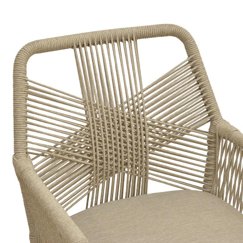 Scaun de exterior Andros, Alb-Natural-Nisip, aluminiu si ratan PE, 56x60x86 cm