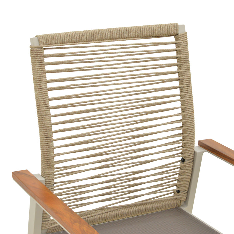 Scaun de exterior stivuibil cu brațe Aegean, aluminiu și textil, crem, 56x58x91 cm