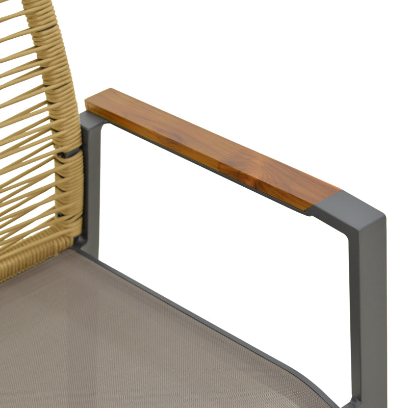 Scaun de exterior stivuibil cu brațe Aegean, Teak/PE Rope, 56x58x91 cm