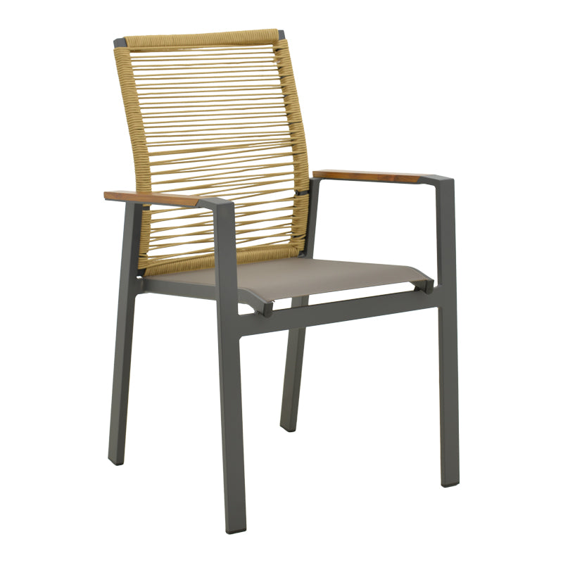 Scaun de exterior stivuibil cu brațe Aegean, Teak/PE Rope, 56x58x91 cm