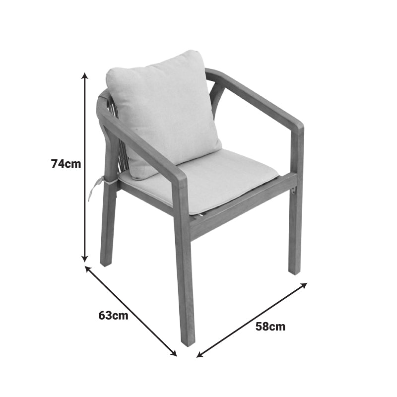Fotoliu cu cadru solid din lemn acacia și tapițerie bej, Malibu II, Stil Natural, Material Lemn și Țesătură, Dimensiuni 58x63x74 cm.