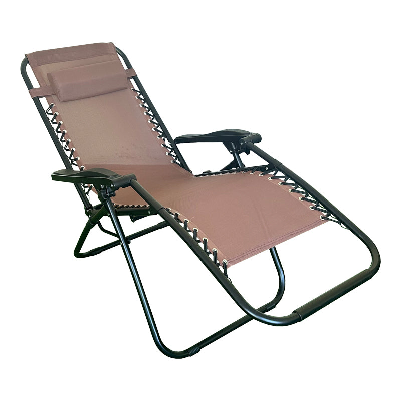 Fotoliu relaxant pliabil Mirka, Textilenă-Metal, Maro-Negru, 65x165x110 cm