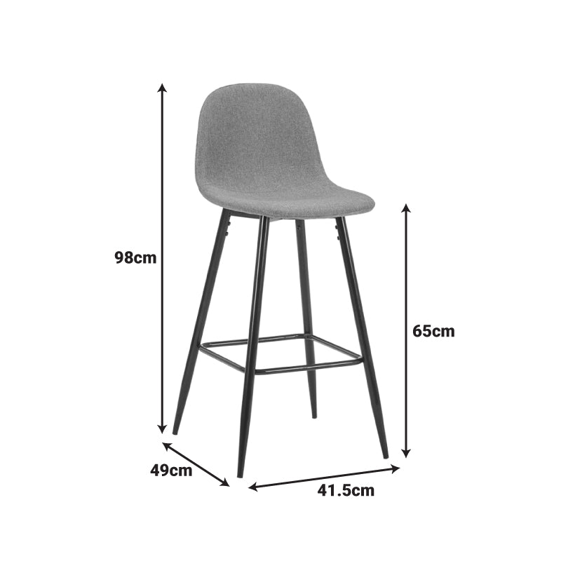 Scaun de bar Bella, Stofa, picioare metalice negre, 42x49x98 cm - Scaun de bar Bella, Stofa, picioare metalice negre, 42x49x98 cm, Negru-Gri, prezentare produs, metal, stofă, PP, pentru locuință
