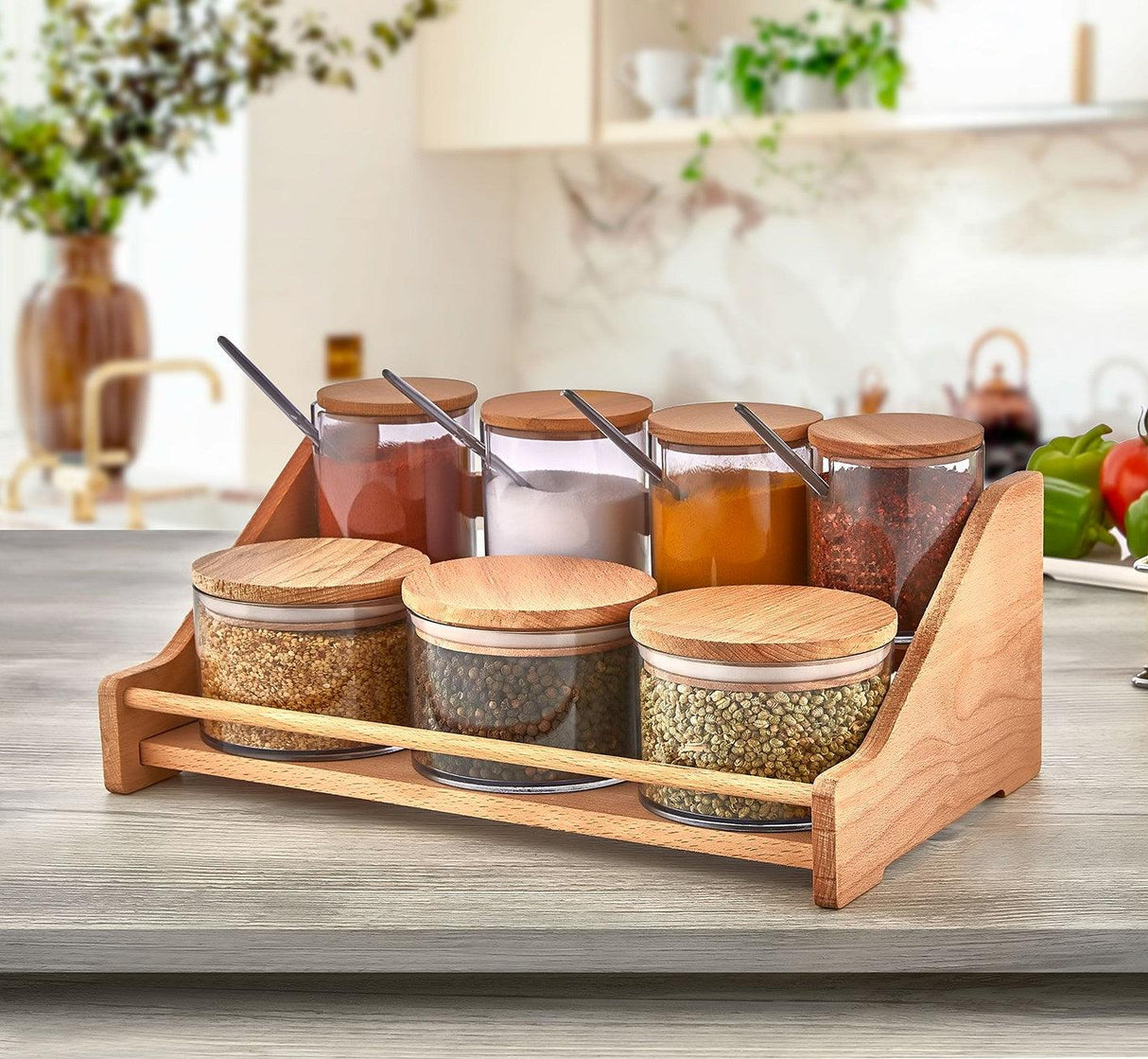 Set borcan de condimente și rafturi de bucătărie, 34.4x10.9x20.4 cm